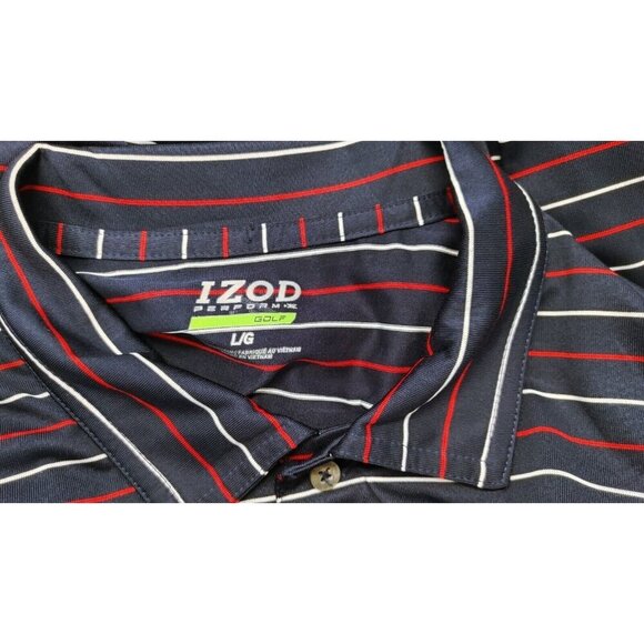 IZOD Polo Shirt Perform X Golf Men's Large Long Sleeve Blue Red Striped - Picture 4 of 4